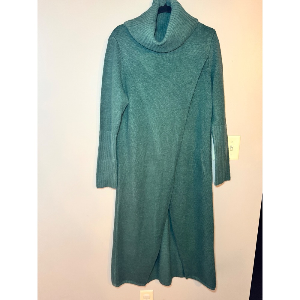 G by Giuliana Black Label Teal Cowl Neck Wrap Front Knit Sweater Dress Large